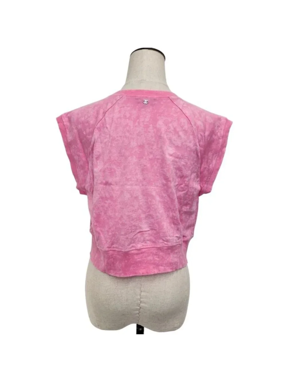 Chanel Tweed Logo Patch Design Cropped French Sleeve Top Pink XS
